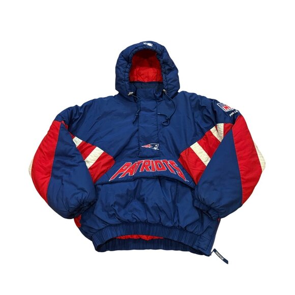 Vintage 1990's Starter New England Patriots NFL Pro Line Hooded Puffer Jacket L - Picture 1 of 7